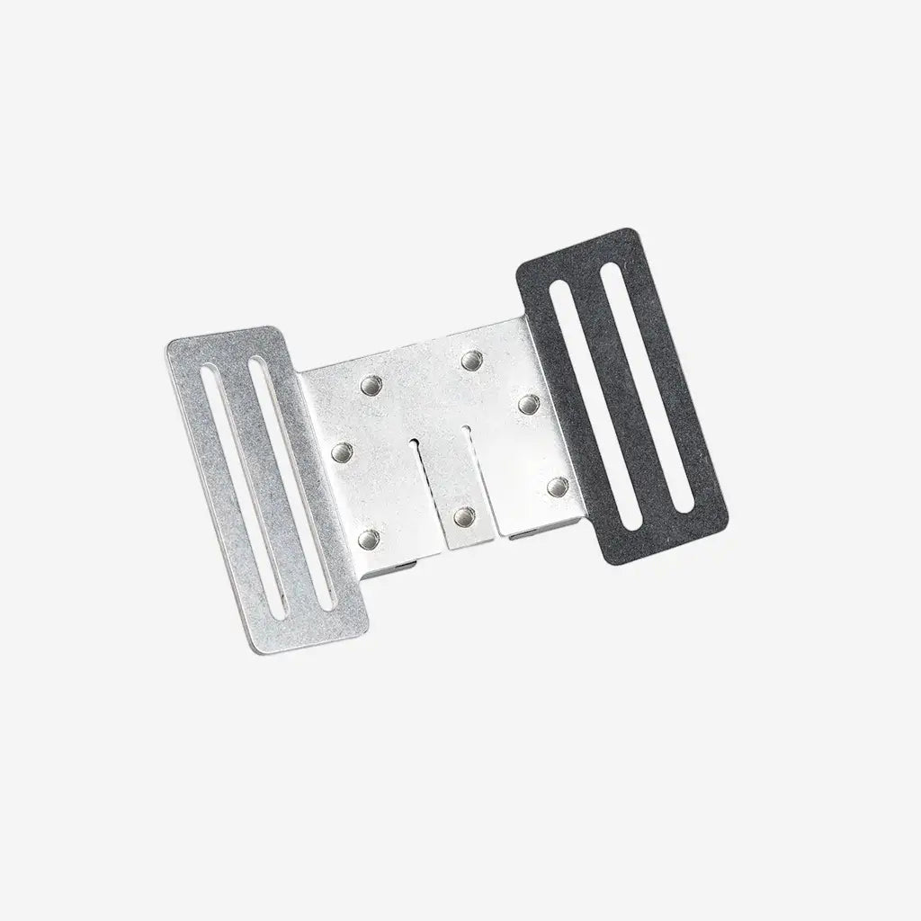 Silver metal accuclick mount bracket with black rubber inserts and three vertical slots on each side