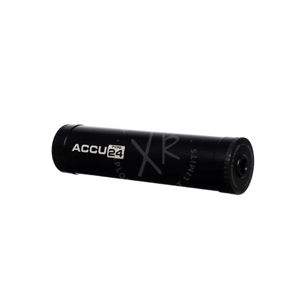 Black cylindrical camera lens with accu24 type branding designed for precision photography in the accu type 24 series