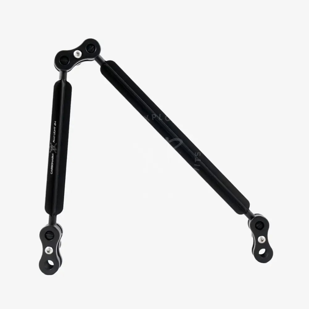 Black metal gas spring with sleek articulated design and branded text for aluminum arms standard kits
