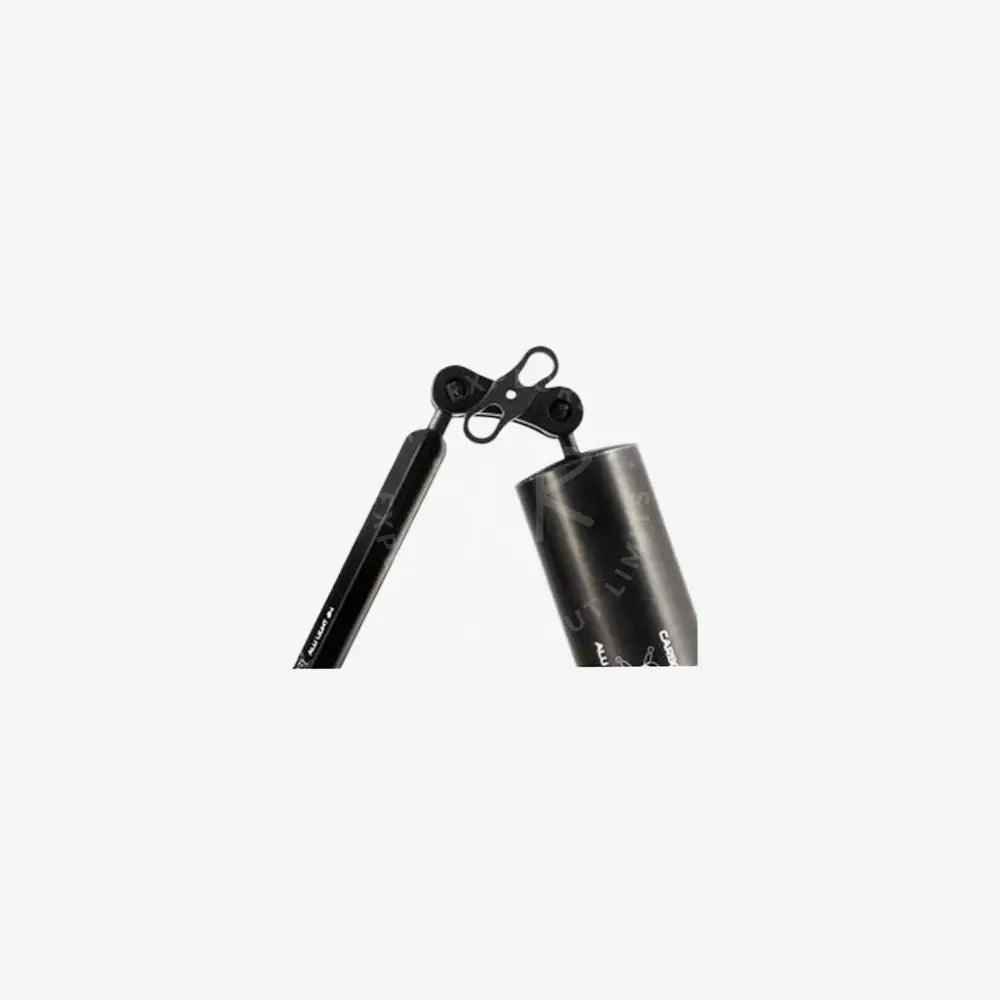 Black metal door closer with cylindrical body and adjustable arm from aluminum floating arms kit 70 series