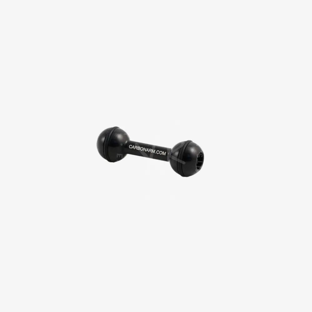 Black carbon fiber aluminum light arm with spherical ends and engraved carbonarm.com central bar