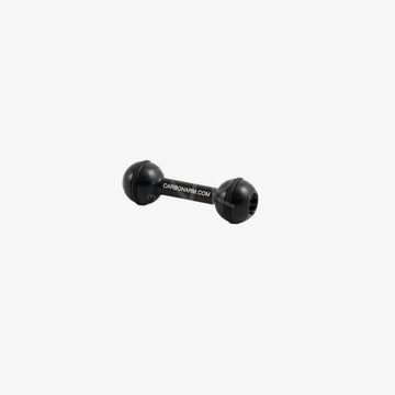 Black carbon fiber aluminum light arm with spherical ends and engraved carbonarm.com central bar
