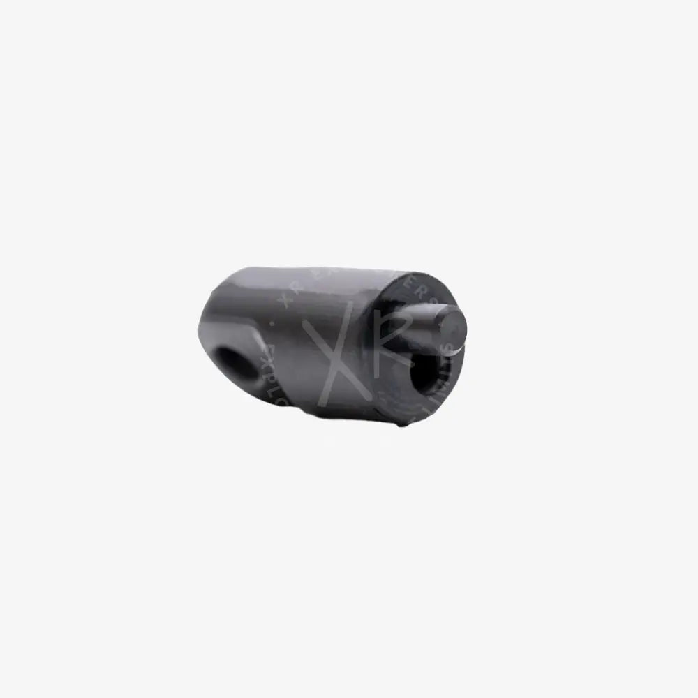 Black cylindrical metal blind plug for E/O cord with a protruding pin and two circular openings visible from the front