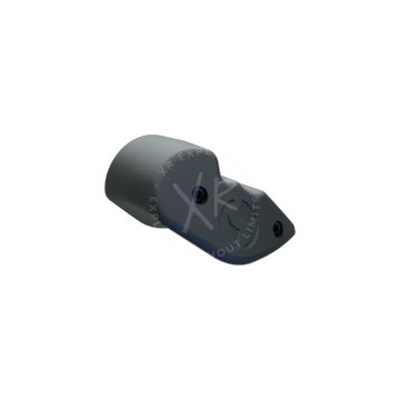Gray plastic mouse-shaped buoyancy foam device with black eyes and subtle blue accent along lower edge