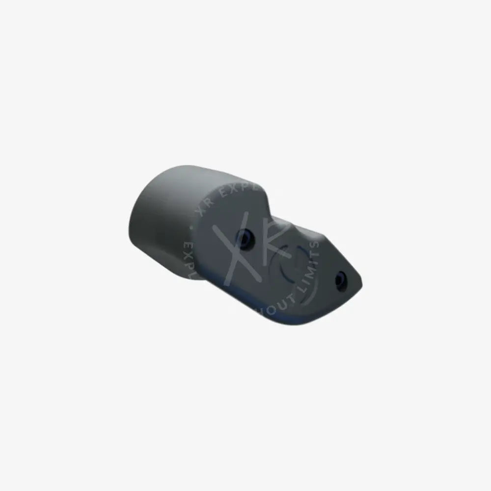 Gray plastic mouse-shaped buoyancy foam device with black eyes and subtle blue accent along lower edge