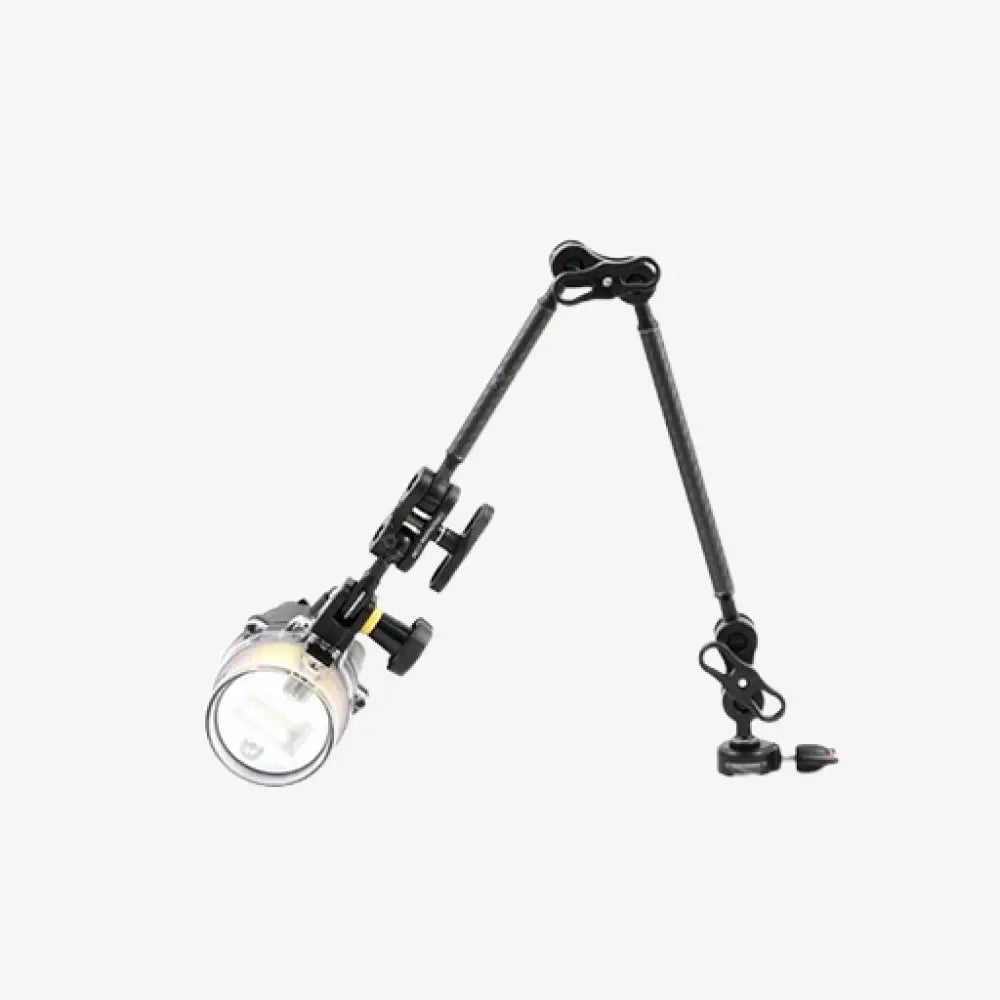 Black carbon arm slim articulated work light with round clear lens and adjustable joints for versatile lighting