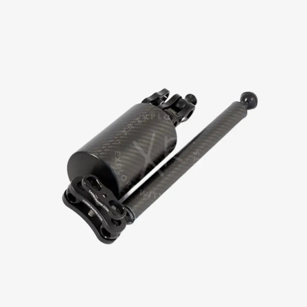 Black carbon fiber tripod with ball head and adjustable legs for stable support in carbon floating arms setup