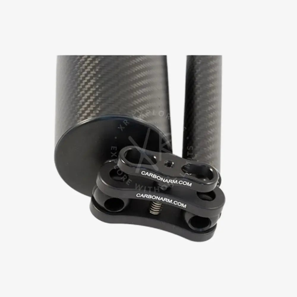 Black carbon fiber camera support arm with textured finish and adjustable clamp from carbon floating arms product line