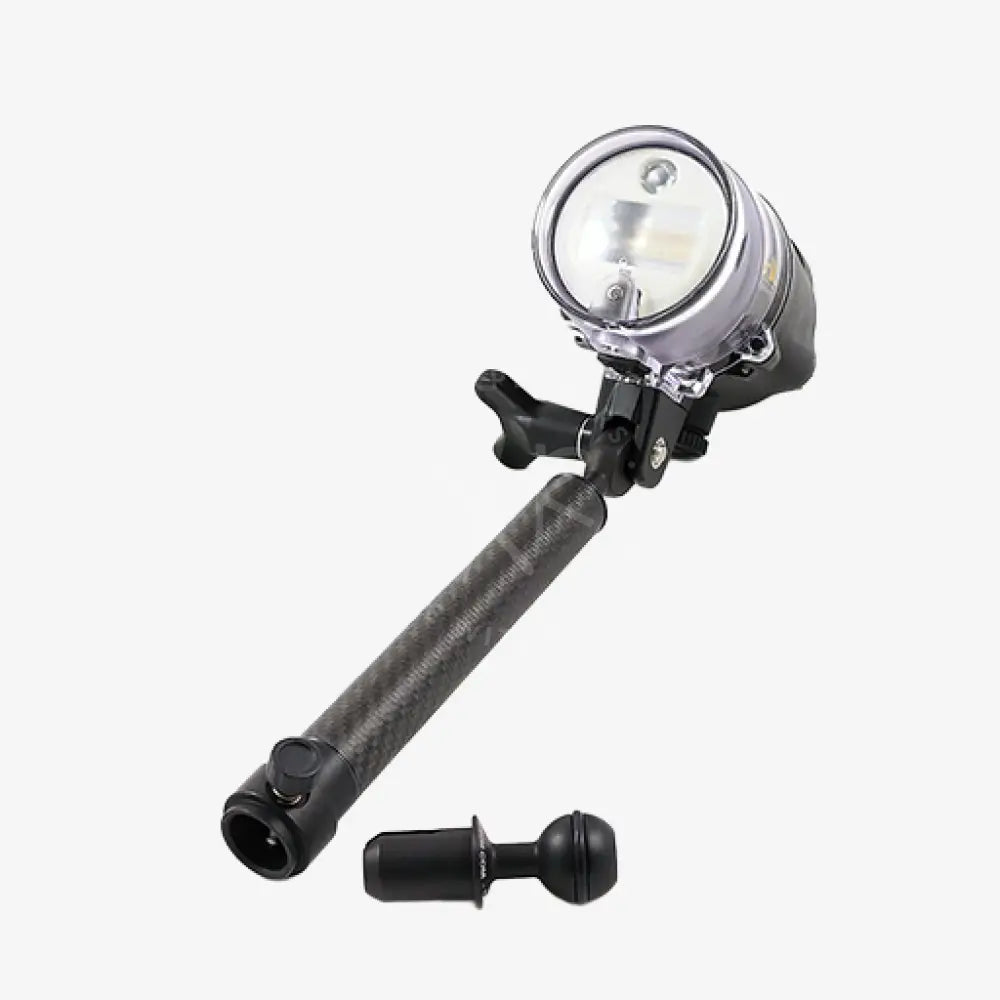 Carbonarm UN black carbon fiber selfie stick with silver circular led light head and detachable ball joint mount