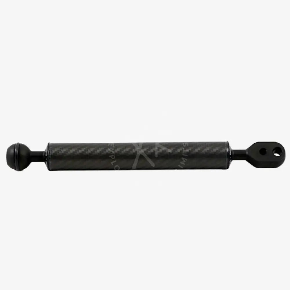 Black carbon fiber gas spring with spherical end cap and mounting bracket from the carbonarm universal ball series