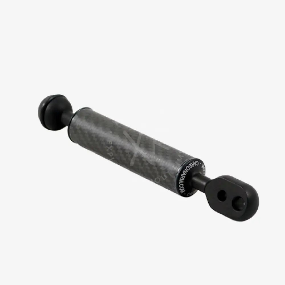 Black carbon fiber camera support arm with spherical ends and threaded mounting base from carbonarm universal ball