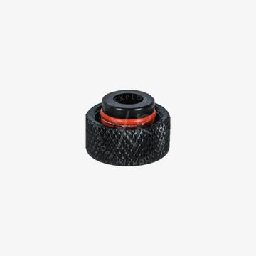 Black textured knurled charging port plug cap with red o-ring and black rubber seal for ENC devices