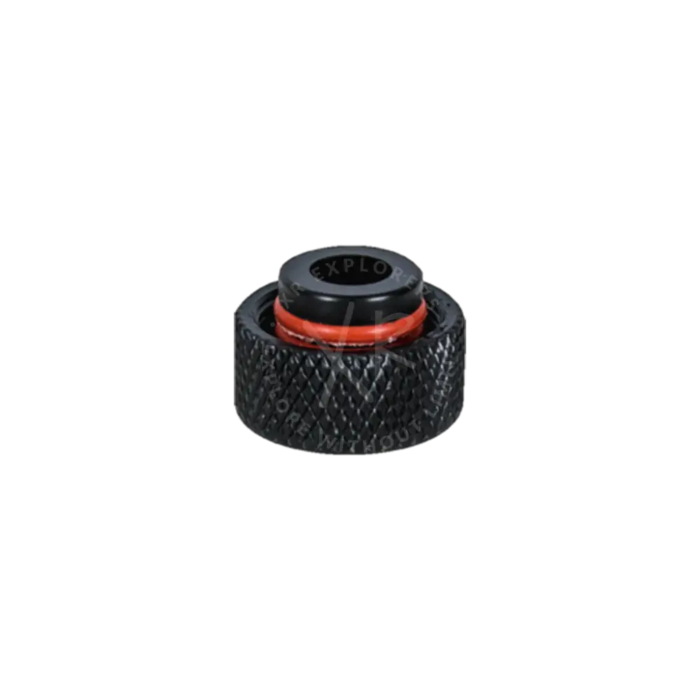 Black textured knurled charging port plug cap with red o-ring and black rubber seal for ENC devices