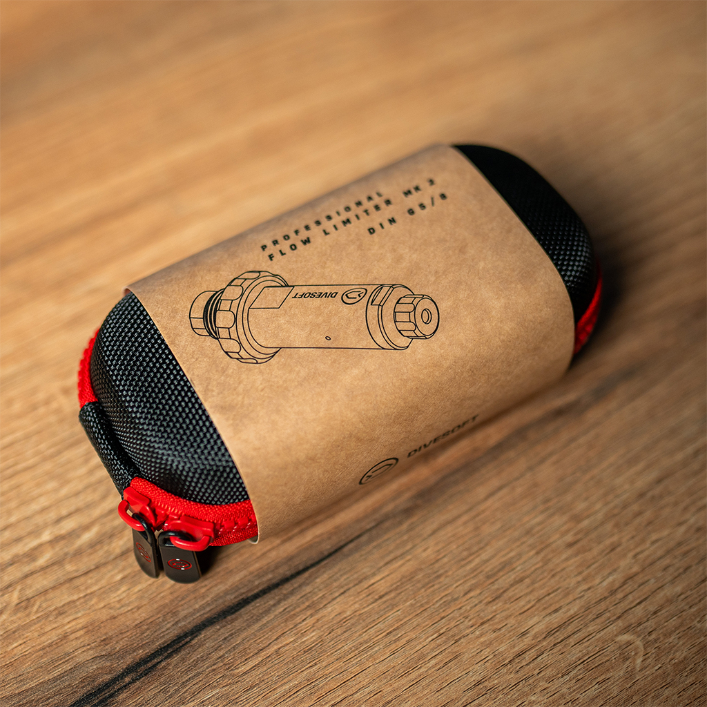 Close up of internal regulator mechanism on Divesoft Mk2 flow limiter