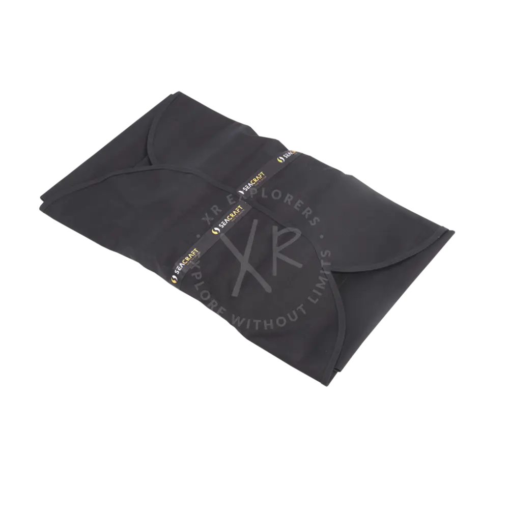 Black fabric cover-bag for air-travel battery segments with spackraft gold branding along the side