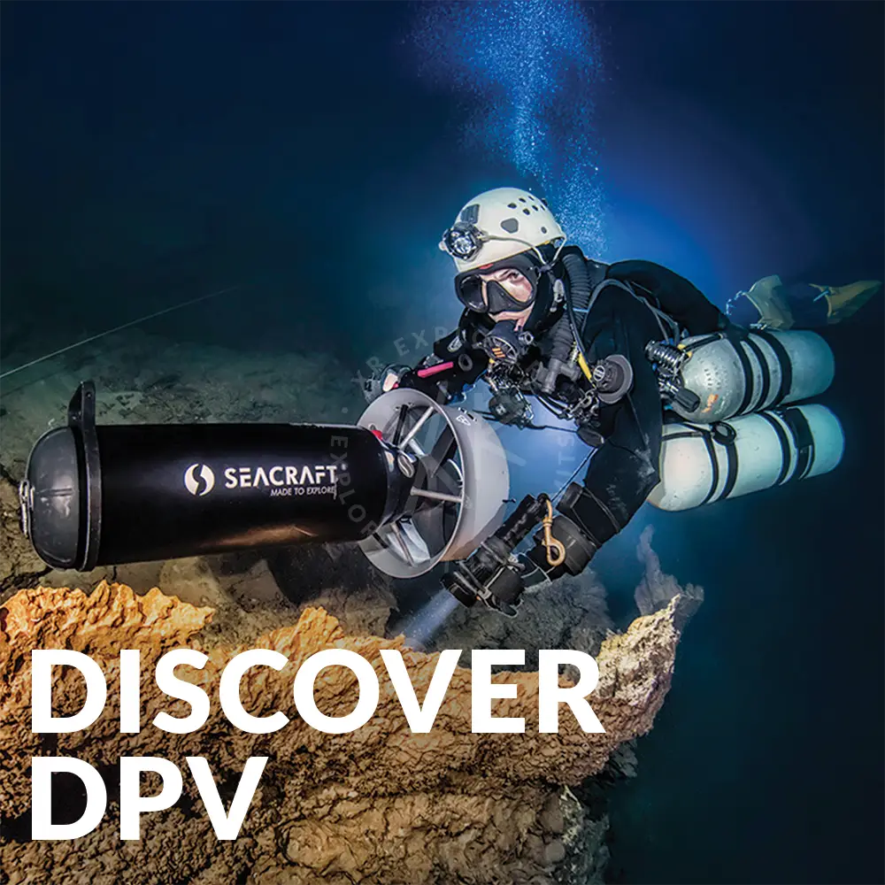 Discover dpv diving black and gray sleek cylindrical seacraft dpv underwater vehicle shown from the back side