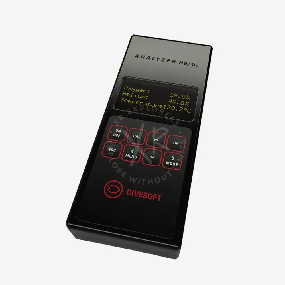 A professional gas analyzer set in a red waterproof transport case, with a digital display and various accessories like a flow limiter and connection hose.
