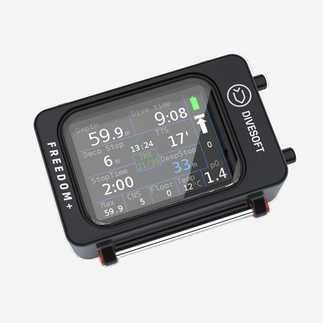 Divesoft Freedom Plus Full Trimix dive computer displaying decompression profile in Kuwait and UAE