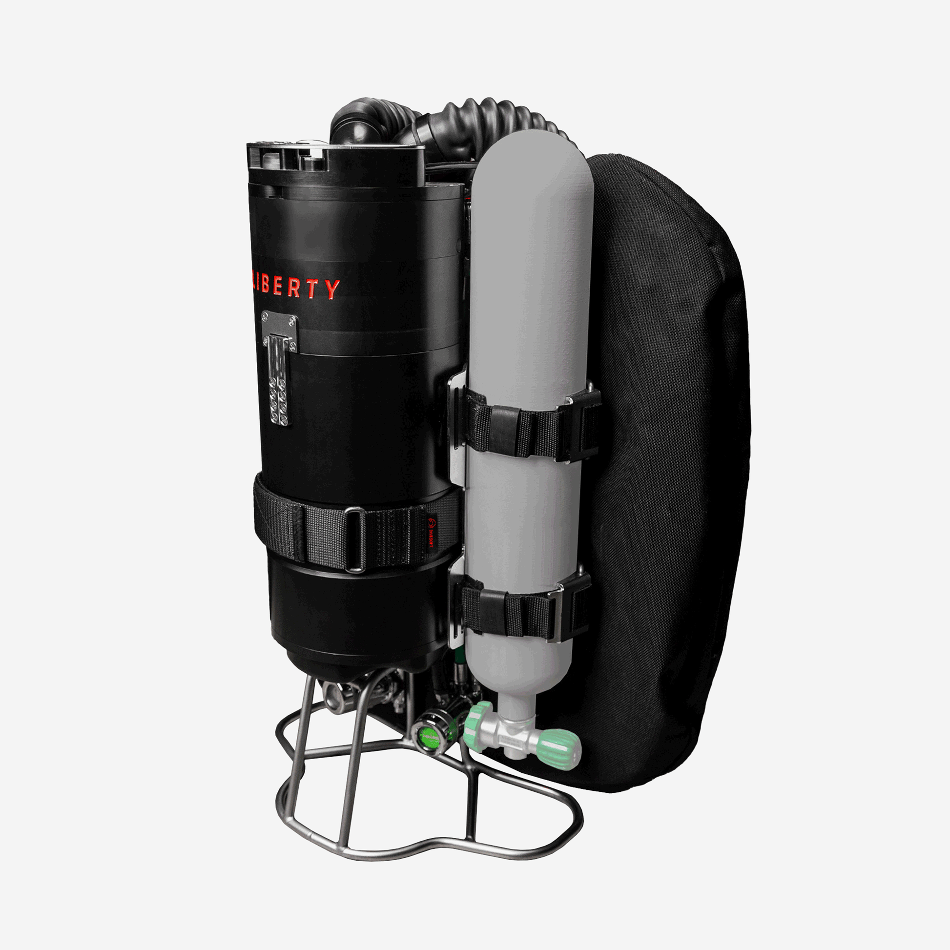 Divesoft Liberty Heavy CCR stock unit front view with tall stand and BOV available at XR Explorers.