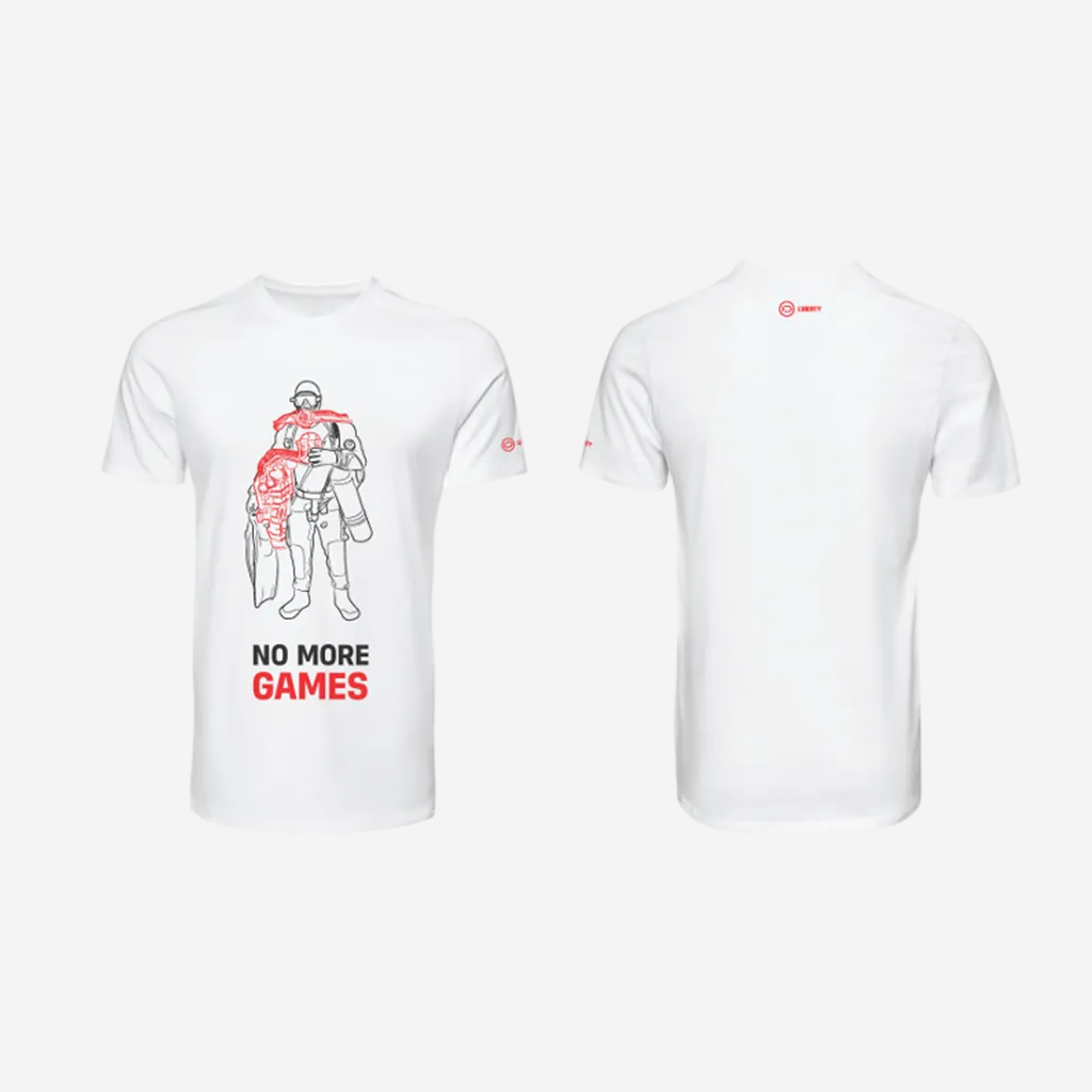 Divesoft No More Games t-shirt in white featuring Liberty Sidemount diver graphic