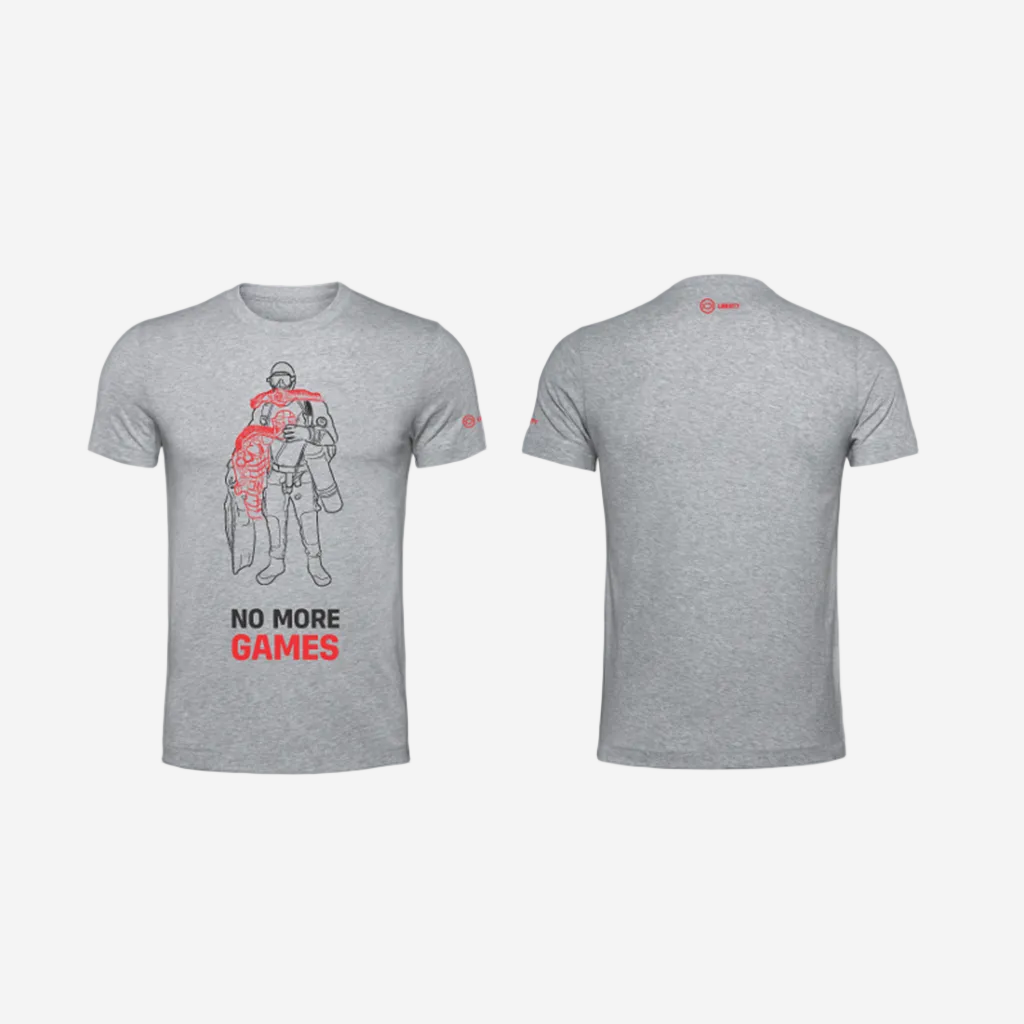 Divesoft No More Games t-shirt in white featuring Liberty Sidemount diver graphic