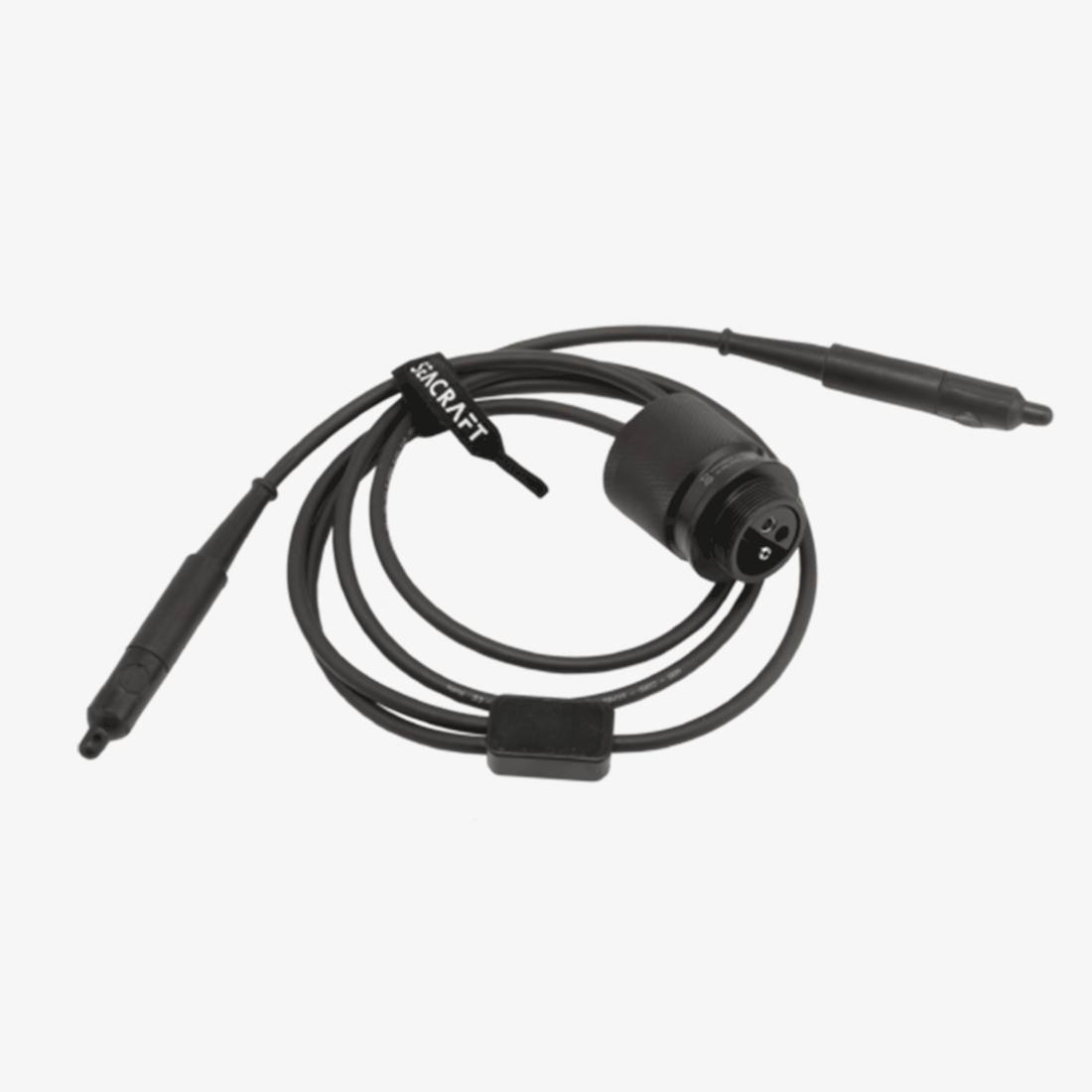 An image of the Seacraft E/O output cable adapter, showing a black cable with a connector on each end.