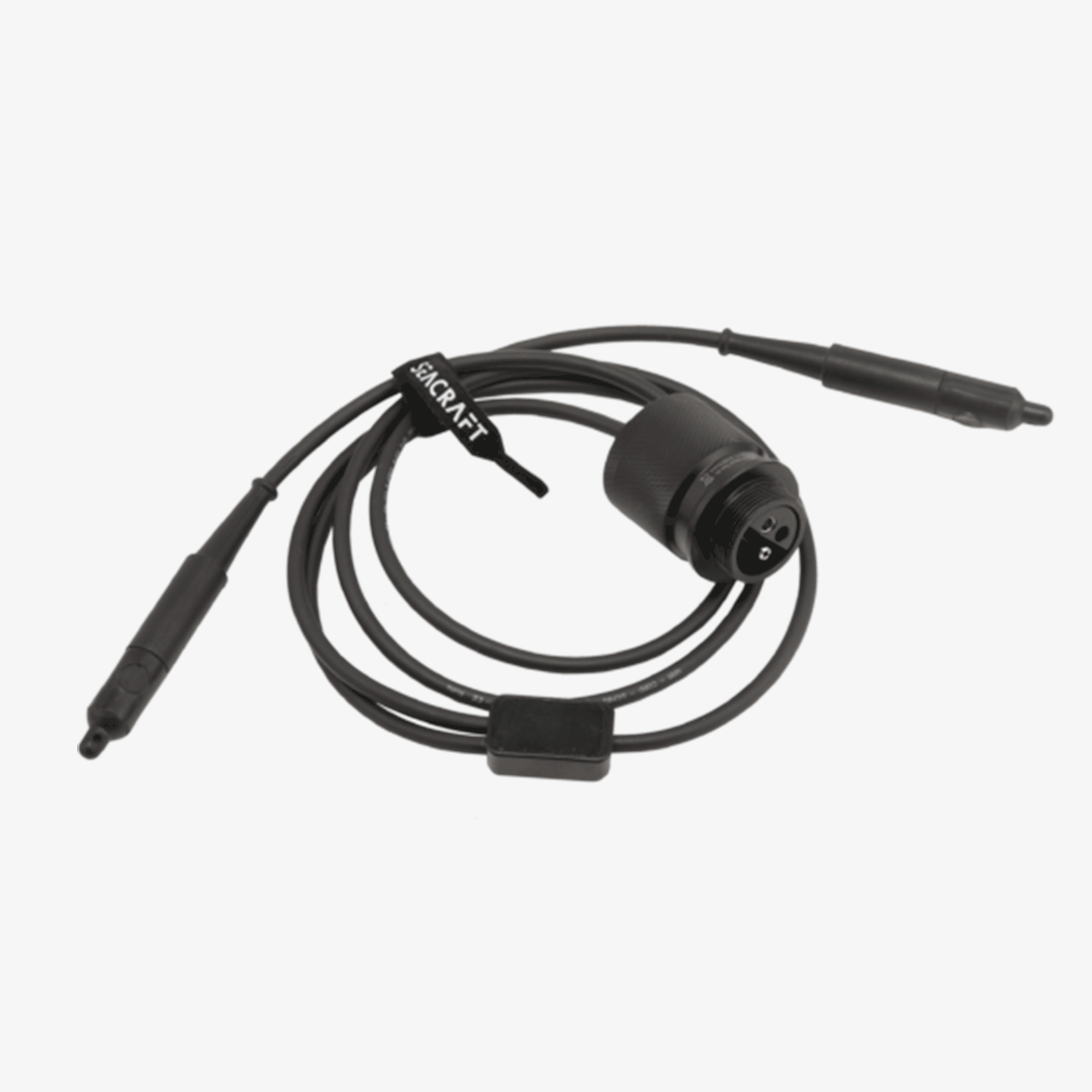 An image of the Seacraft E/O output cable adapter, showing a black cable with a connector on each end.