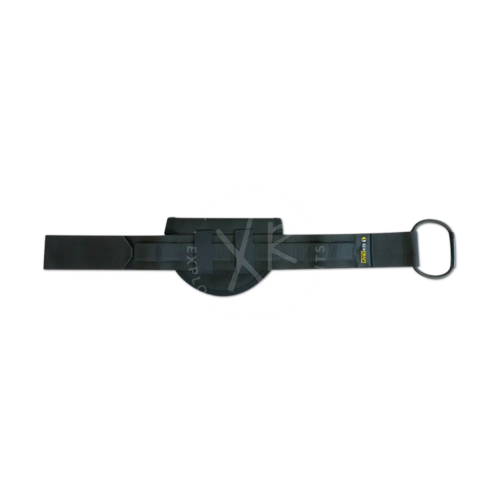 Dark gray external ballast tactical belt with central pouch and metal d-ring for secure gear attachment