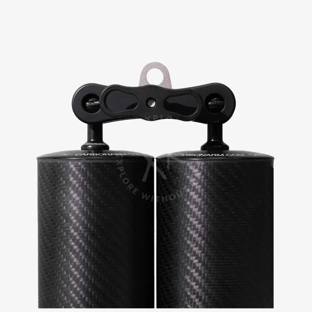 Extra long clamp featuring black carbon fiber cylindrical canisters with sleek textured surface and matching handle assembly