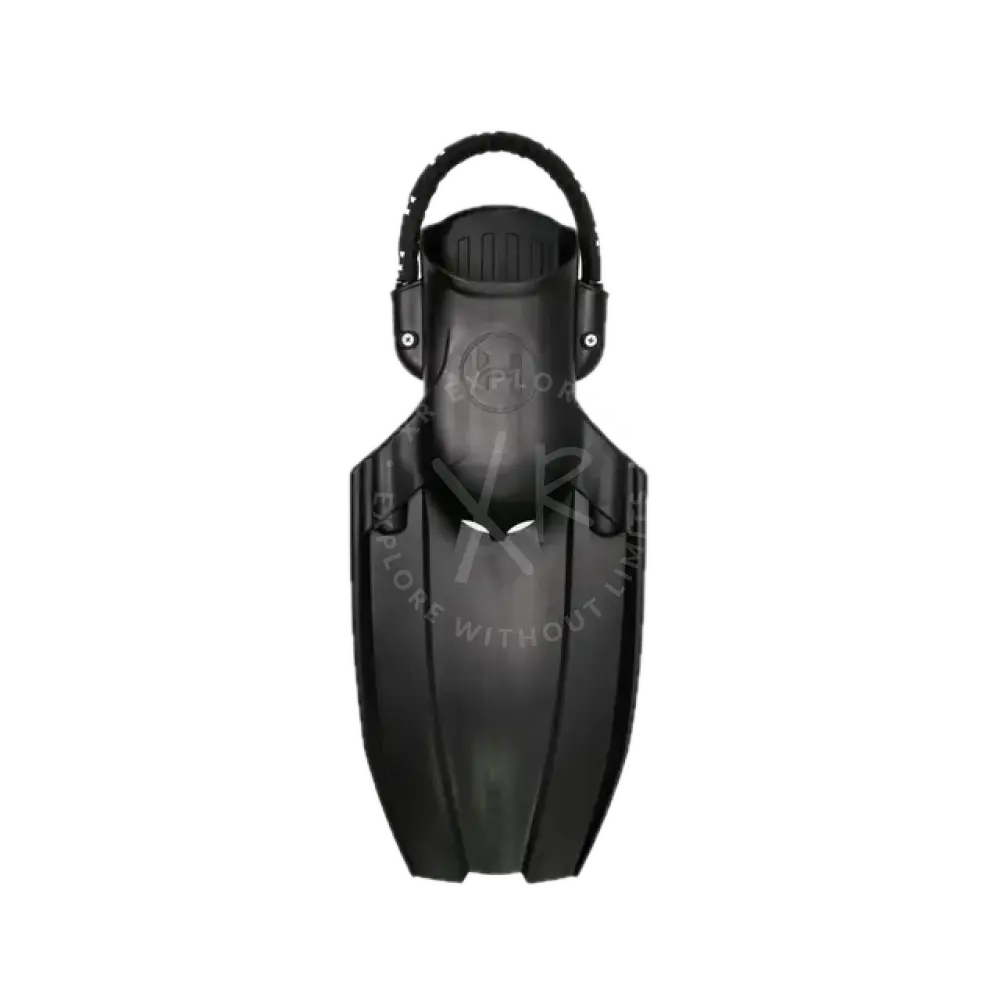 Black plastic diving fin with molded handle and textured grip for enhanced underwater performance