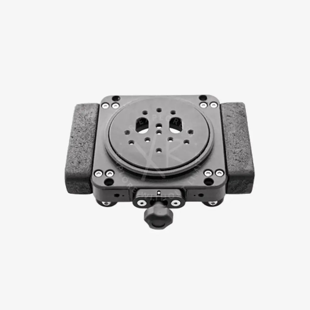 Black metal camera mount with circular plate and adjustment knob for floating kit support moby product backside view