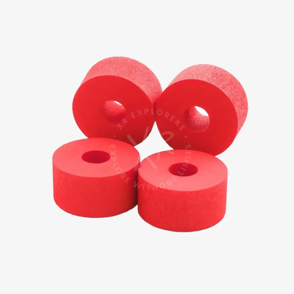 Bright red cylindrical foam bushings with central hole for floating ring 150g flotation and cushioning use