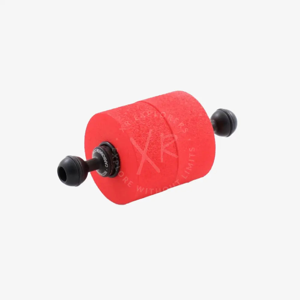 Red foam roller floating ring 150g with black spherical ends and central mounting hub for fitness and recovery