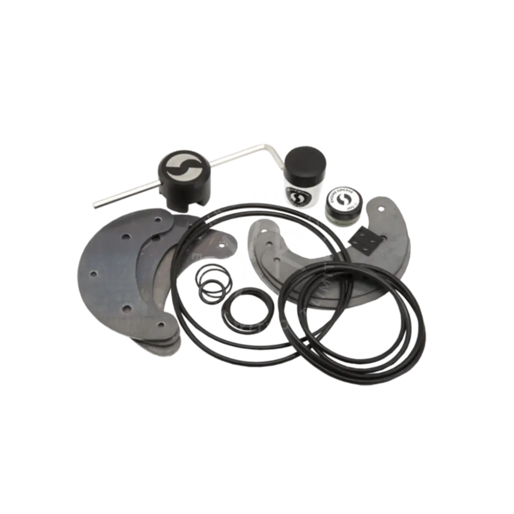 Black rubber gaskets and metal plates with ghost logo arranged in ghost 208 mm spare part set kit