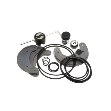 Black rubber gaskets and metal plates with ghost logo arranged in ghost 208 mm spare part set kit