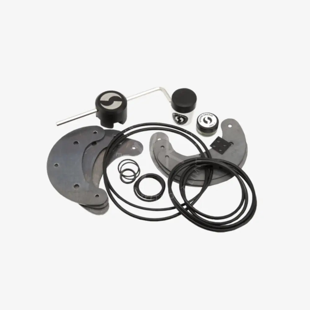 Black rubber gaskets and metal plates with ghost logo arranged in ghost 208 mm spare part set kit