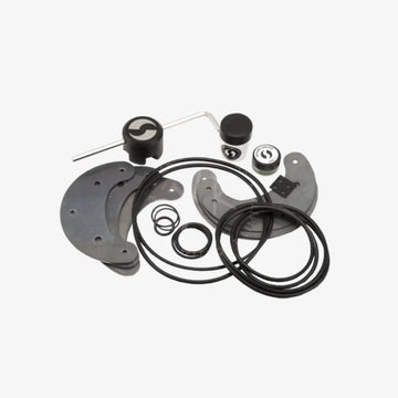 Black rubber gaskets and metal plates with ghost logo arranged in ghost 208 mm spare part set kit