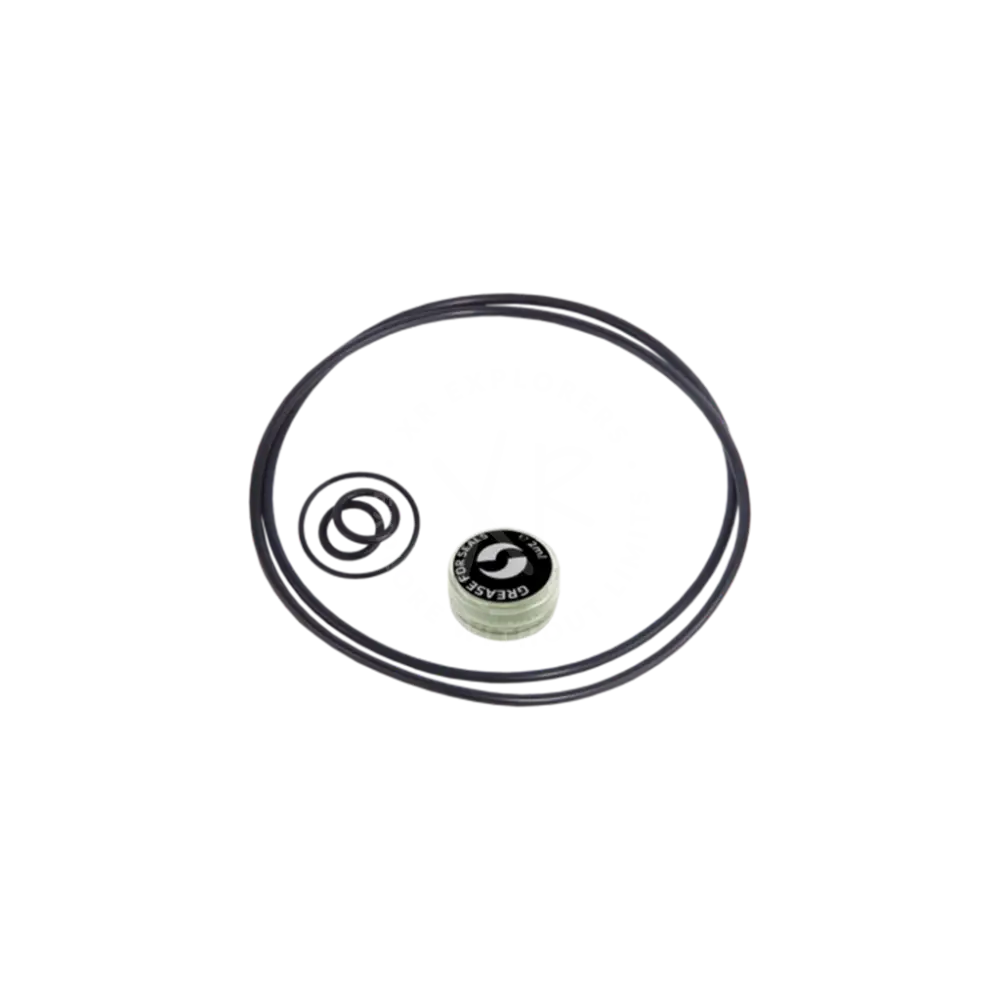 Black rubber gasket with white grease cap featuring black logo and text from go seals set