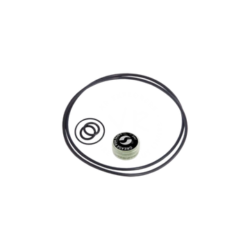 Black rubber gasket with white grease cap featuring black logo and text from go seals set