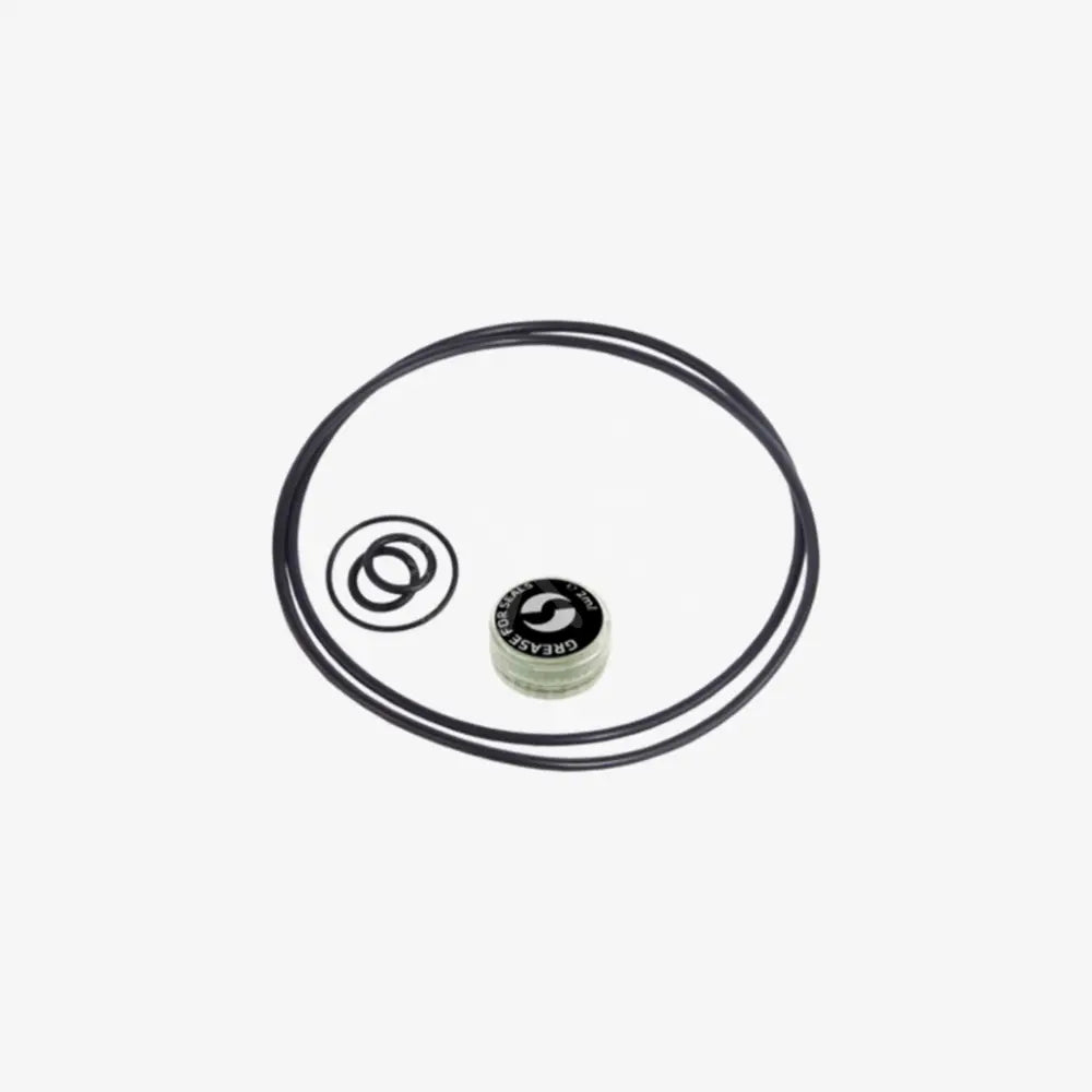 Black rubber gasket with white grease cap featuring black logo and text from go seals set