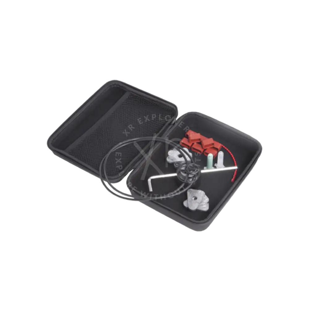 Go spare parts set with black hard-shell case containing coiled black hose, red and white connectors, and metallic fittings