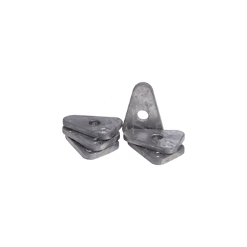Silver triangular metal brackets with matte finish and circular holes for go trimming weight assembly