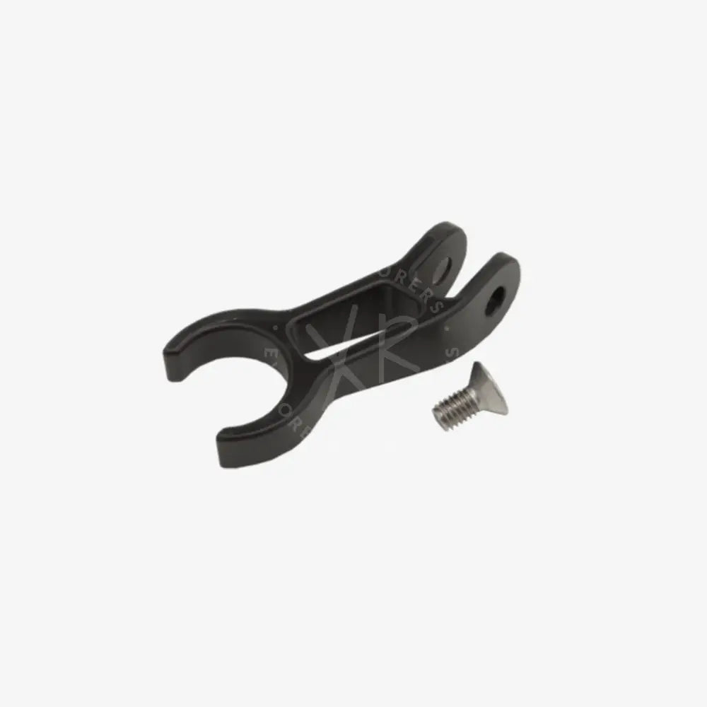 Black plastic gps float holder bicycle handlebar mount with a silver screw for secure device attachment