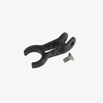 Black plastic gps float holder bicycle handlebar mount with a silver screw for secure device attachment