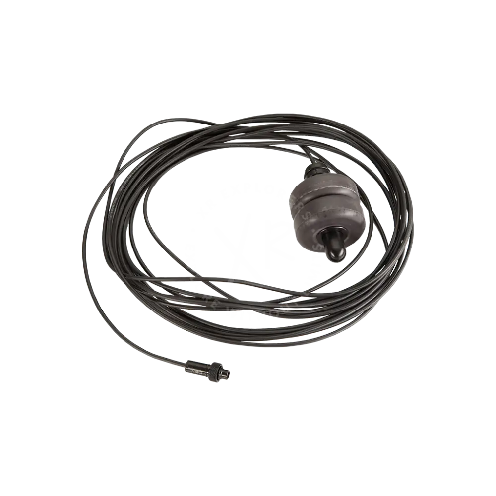 Gps set with buoy type b showing black coiled cable with metallic connector and cylindrical sensor head
