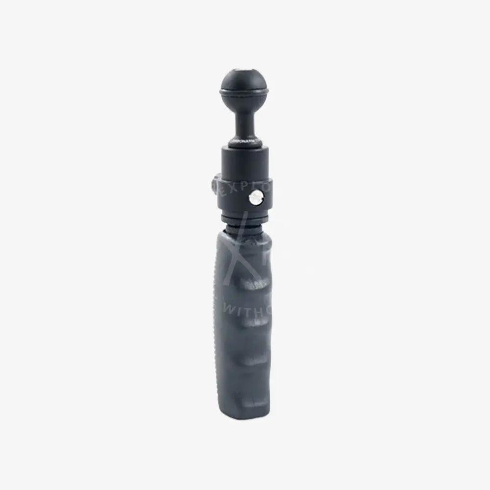 Black rubberized grip camera handle with a spherical ball joint for quick release mounting