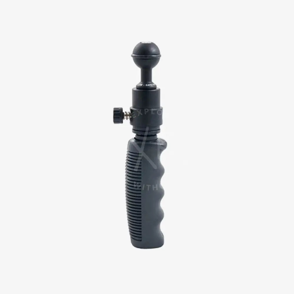 Black rubberized grip handle with textured ridges and ball joint for quick release use