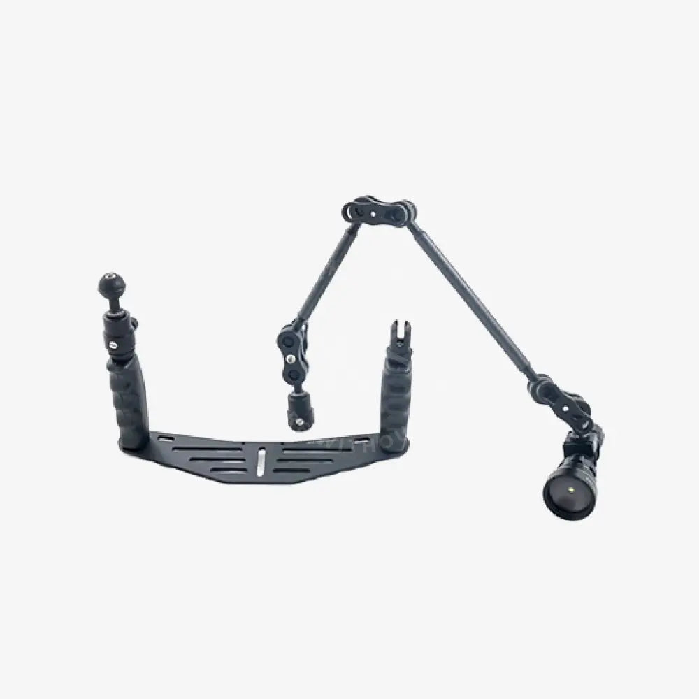 Black adjustable camera support arm grip with ball quick release featuring articulated joints and matte finish