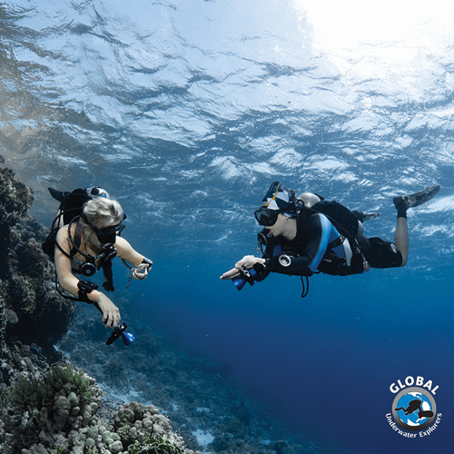 GUE Recreational Diver 1 students demonstrating perfect horizontal trim and neutral buoyancy in Kuwait