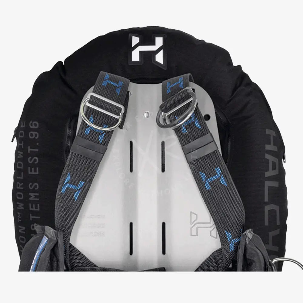 Backpack with straps and visible branding on a white background